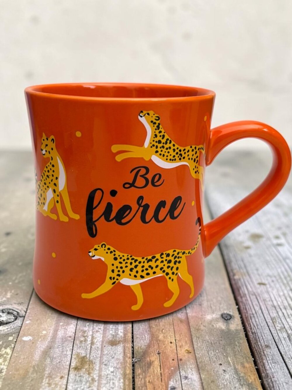 Be Fierce Ceramic Mug With Cheetah Print - Orange Coffee Cup 12oz